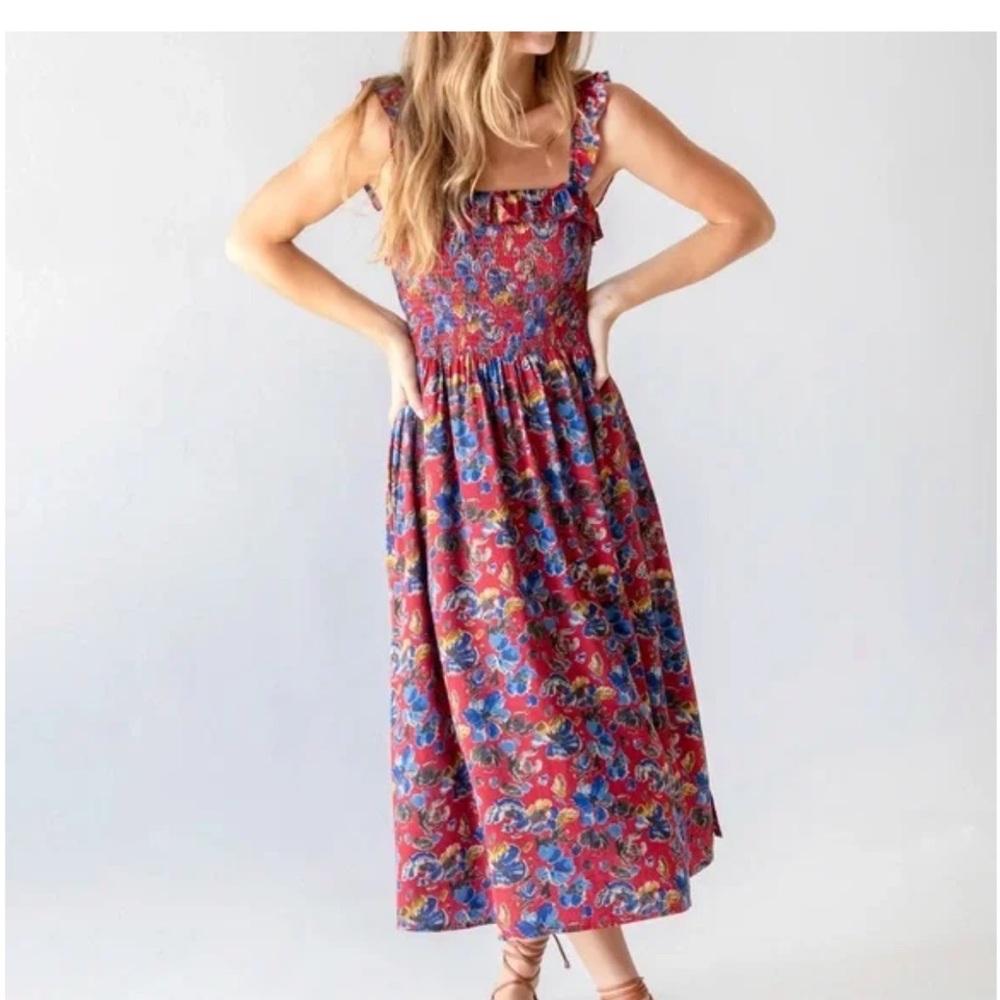 NATURAL LIFE Megan Black and Burgundy Floral Midi Dress, Size Small - Picture 7 of 10